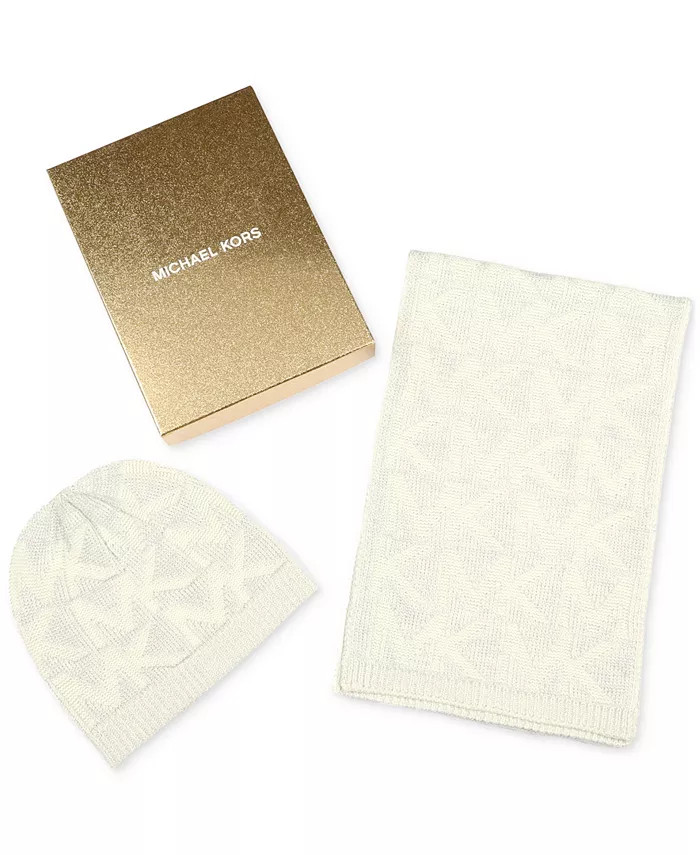 Women's Debossed Knit Metallic Beanie & Scarf Set | Macy's