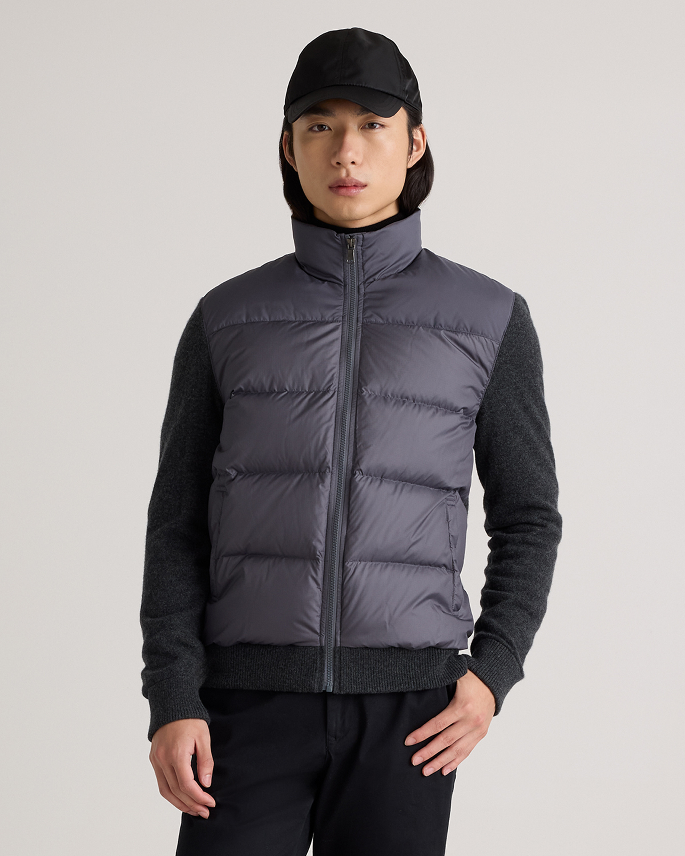 Quince | Men's Mixed Media Down and Cashmere Jacket in Carbon Grey, Size XL | Quince