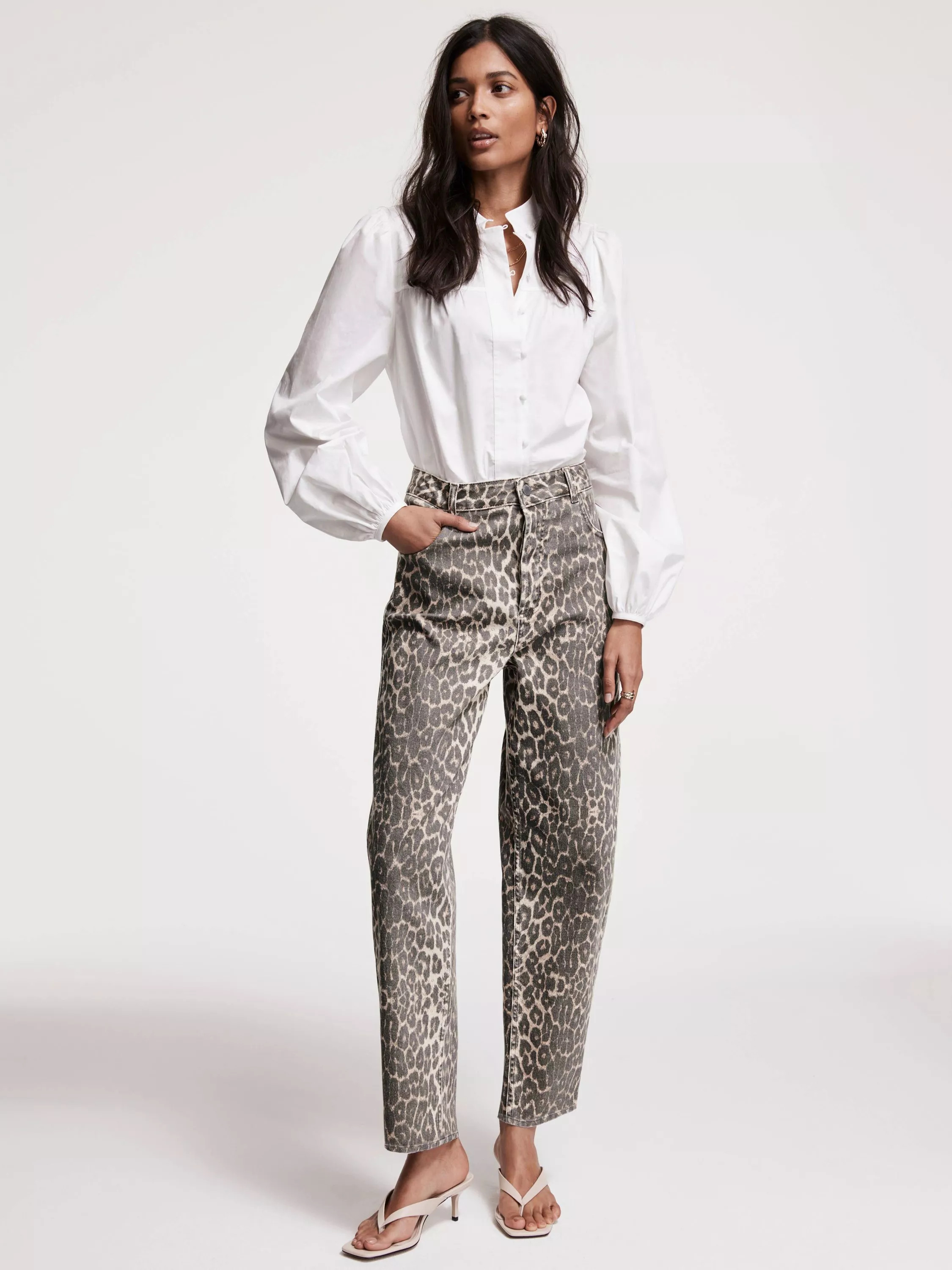 Mint Velvet Leopard Tapered Jeans, Natural/Multi | John Lewis (UK)