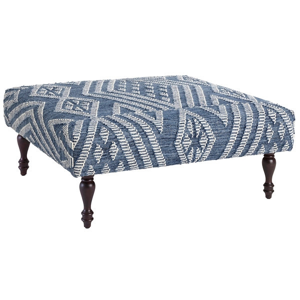 Healy Blue Turned Tobacco Leg Rug Ottoman | Annie Selke