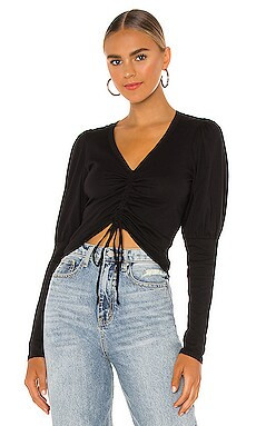 Bobi Light Weight Jersey Ruched Long Sleeve Top in Black from Revolve.com | Revolve Clothing (Global)