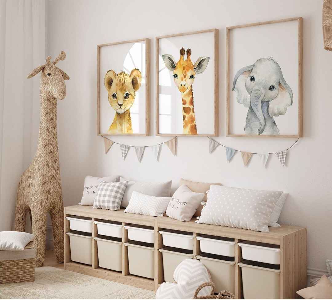 Safari Nursery Decor Set of 3 Jungle Animal Nursery Prints Lion, Giraffe, Elephant Nursery Child ... | Etsy (US)