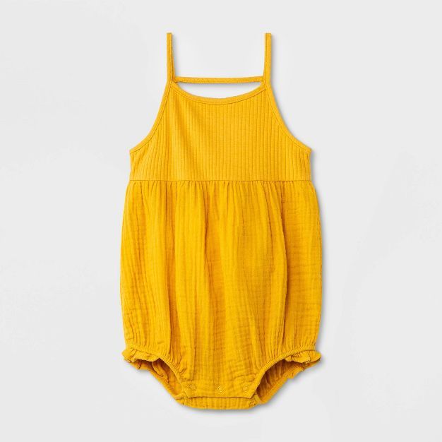 Baby Girls' Ribbed Gauze Romper - Cat & Jack™ Mustard Yellow | Target