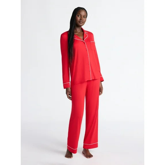 Joyspun Women’s Dreamy Soft Collection Long Sleeve Top and Pants Pajama Set, Sizes XS-4X - Walm... | Walmart (US)