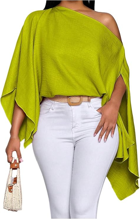 MakeMeChic Women's Off The Shoulder Blouse Asymmetrical Long Sleeve Poncho Tunic Dressy Shirt | Amazon (US)