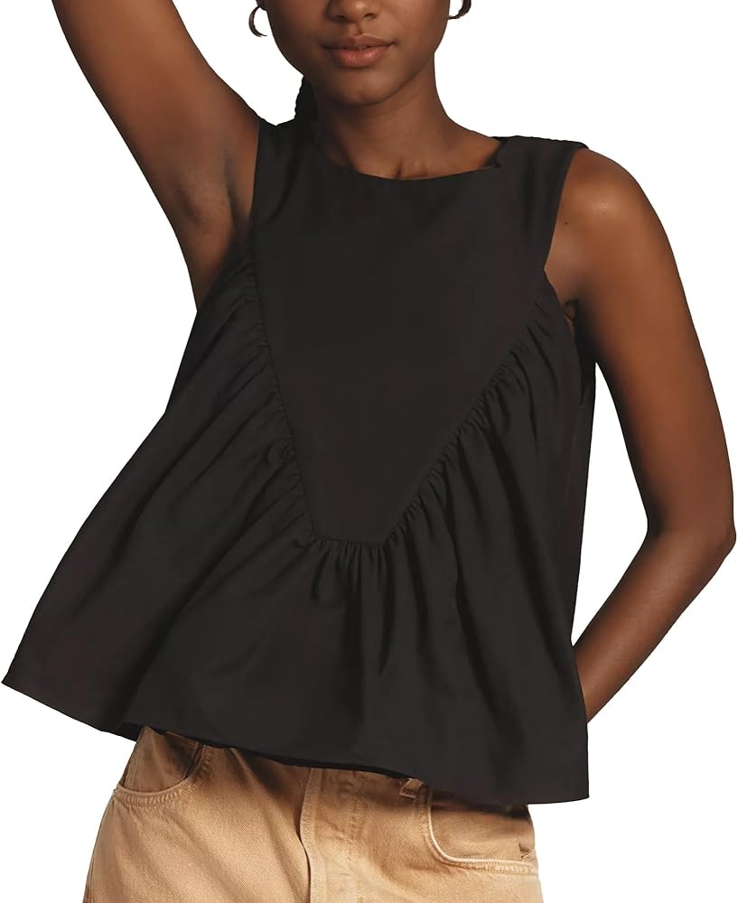 Hixiaohe Shirred Swing Tank Tops for Women Fashion Flowy Sleeveless Shirts Casual Crew Neck Blous... | Amazon (US)