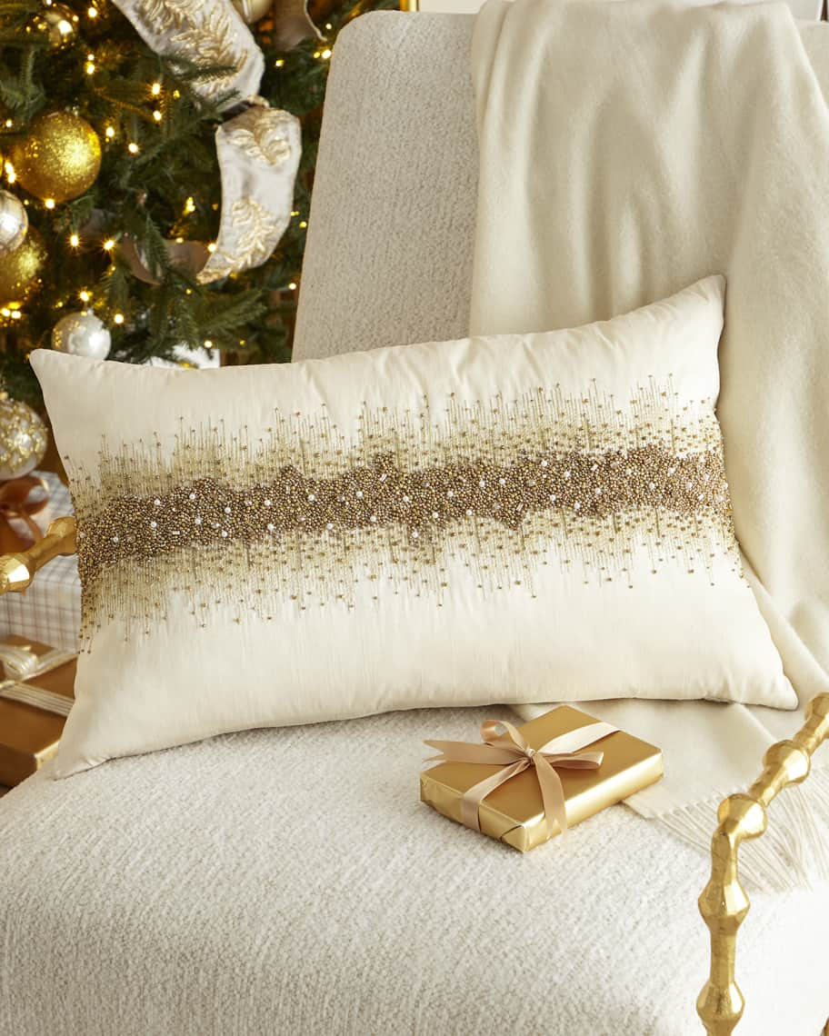Indus Exports 22" Gold Christmas Beaded Mist Lumbar Pillow | Horchow