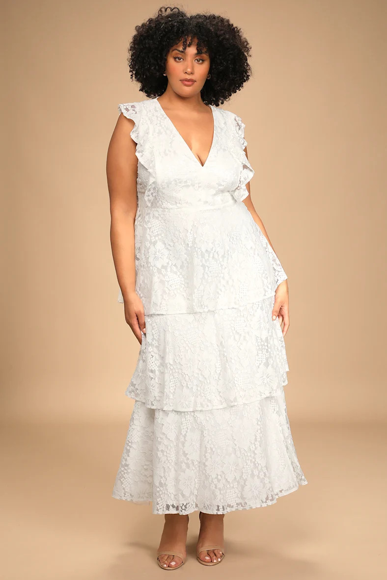 Molinetto White Lace Ruffled Tiered Sleeveless Maxi Dress | Lulus (US)