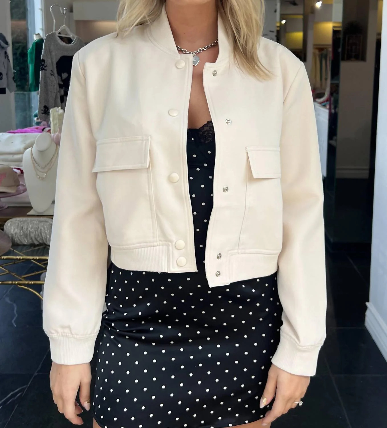 Bree Bomber Jacket In Cream | Shop Simon