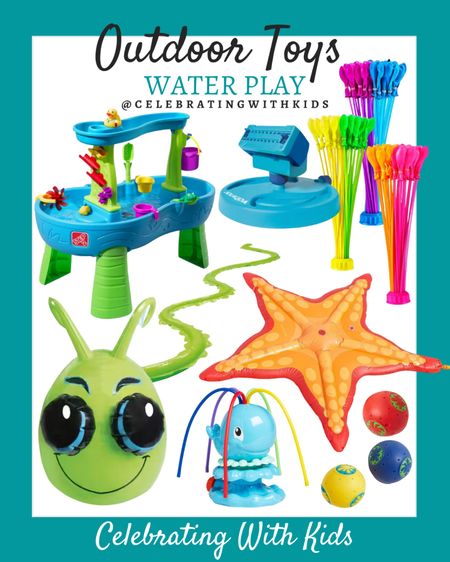 Outdoor water toys include starfish sprinkler pad, water balls, water table, whale sprinkler, snake sprinkler, sprinkler, automatic filling water balloons.

Outdoor toys, kids toys, outdoor play, summer toys, spring toys

#LTKfamily #LTKunder50 #LTKkids