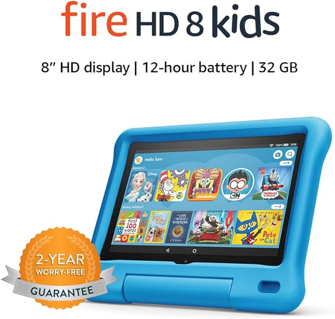 Fire HD 8 Kids tablet, 8" HD display, ages 3-7, 32 GB, Blue Kid-Proof Case | Amazon (US)
