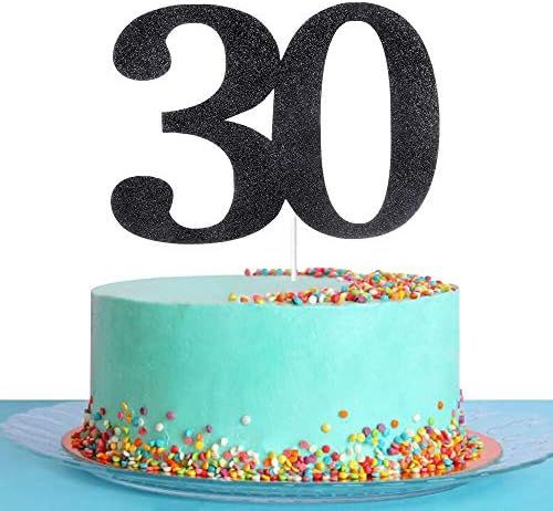 Black Glitter Number 30 Cake Topper - for 30th Birthday/Wedding Anniversary Party Decoration | Amazon (US)