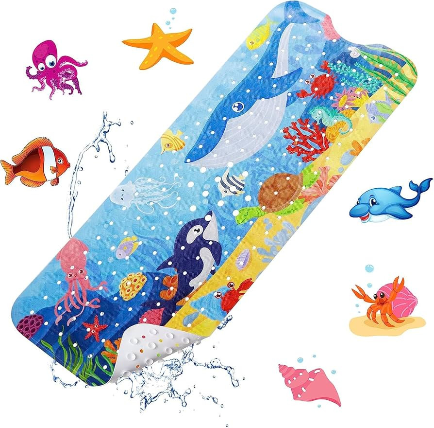 Baby Bath Mat for Tub for Kids, 40 X 16 Inch Bathtub Mat Non Slip, Cartoon Bath Tub Shower Mat An... | Amazon (US)