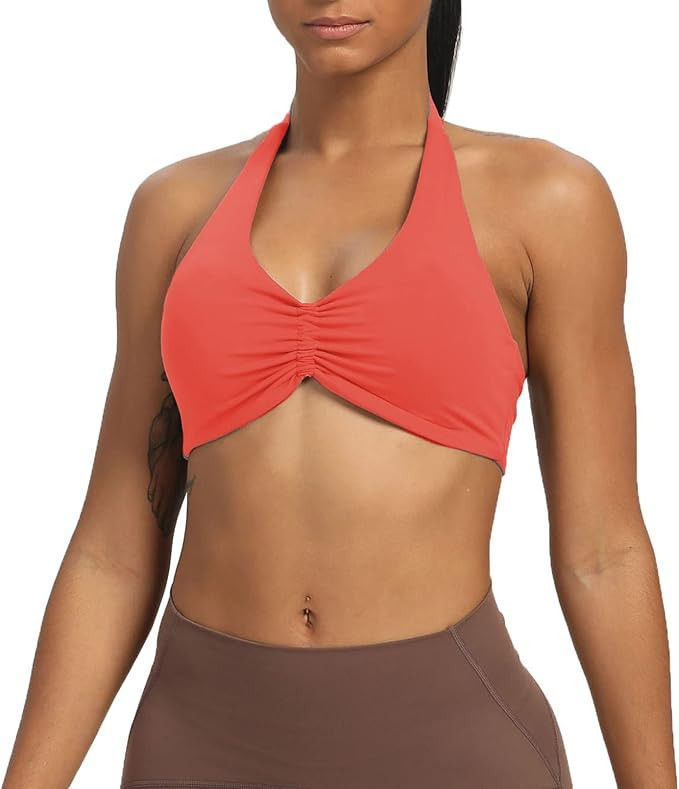 Aoxjox Women's Workout Sports Bras Fitness Backless Padded Taylor Scrunch Halter Bra Yoga Crop Ta... | Amazon (US)