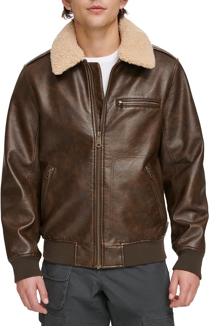 Levi's Men's Faux Leather Aviator Bomber Jacket with Sherpa Collar | Amazon (US)