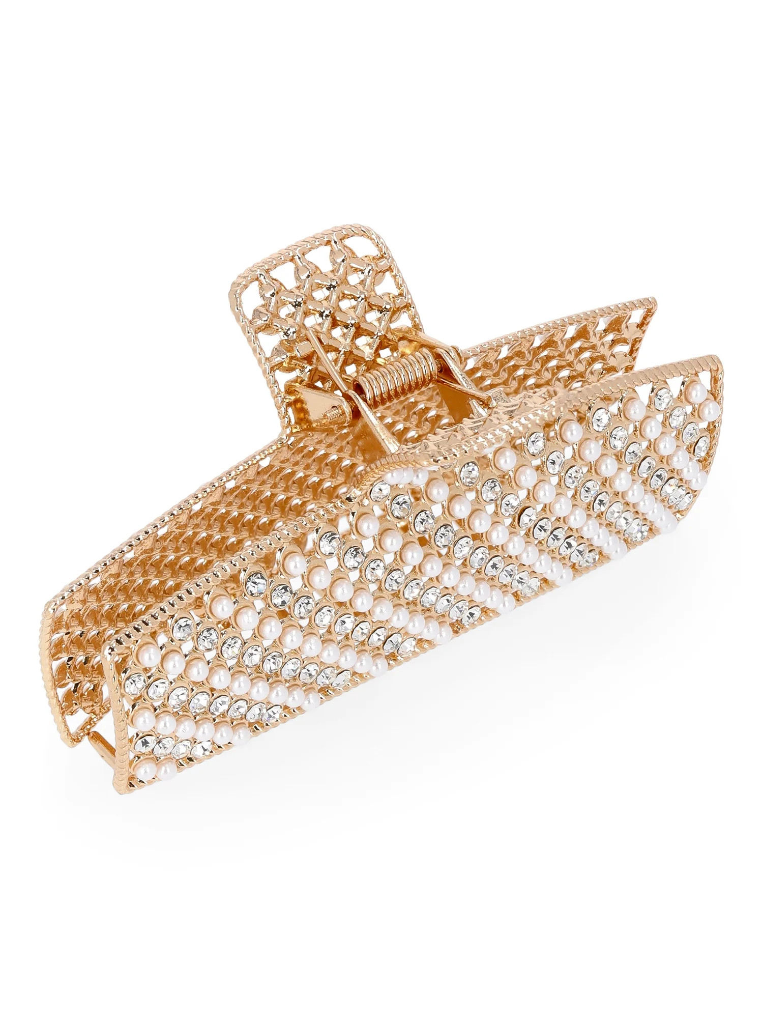 Time and Tru Women's Rhinestone and Pearlescent Bead Hair Claw Clip, Gold-Tone | Walmart (US)