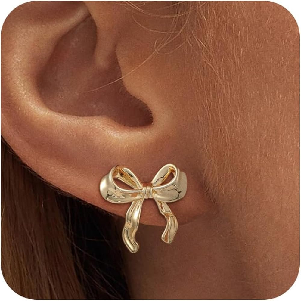 ASCOMY Gold Stud Earrings for Women Dainty Bow Earrings 14K Gold/Silver Plated Bow Stud Earrings ... | Amazon (US)