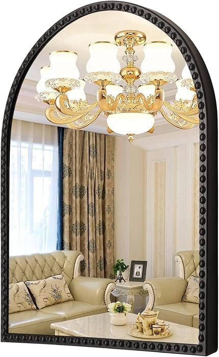Black Arched Wall Mirror Metal Beaded Frame Bathroom Mirror for LivingRoom Bedroom Entryway Room ... | Amazon (US)