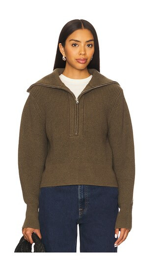 Varley Maura Half Zip Rib Knit in Olive. - size XS | Revolve Clothing (Global)