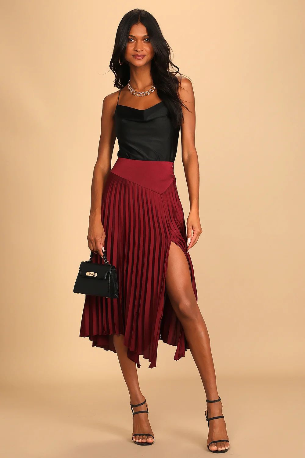 Feeling Pretty Pleased Burgundy Asymmetrical Midi Skirt | Lulus (US)