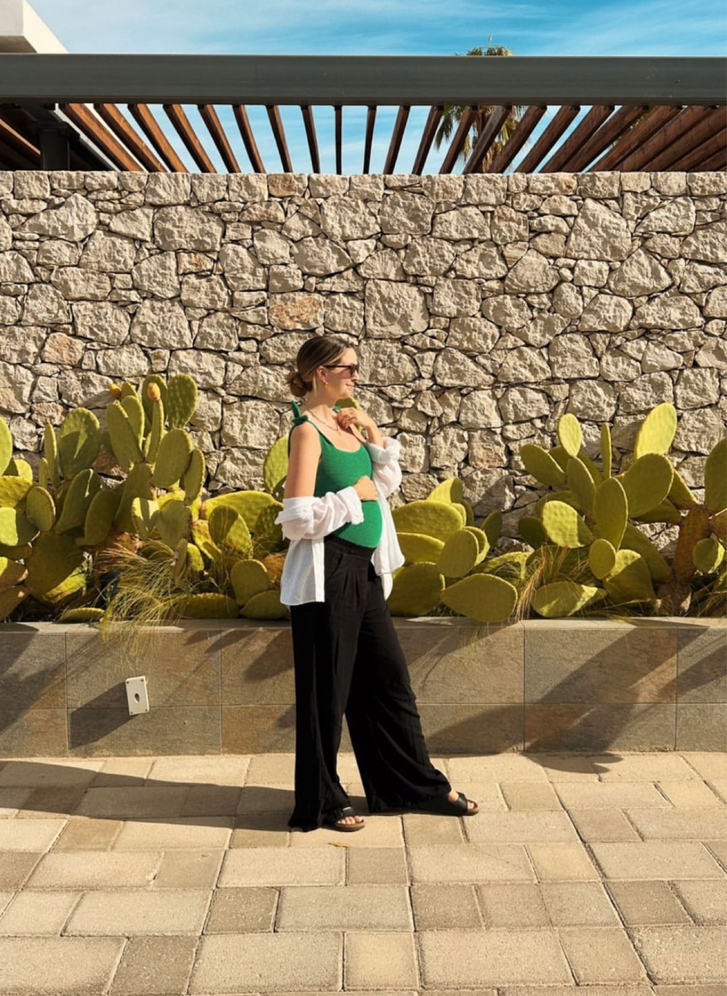 Green vest top, black wide leg trousers, gladiator sandals 

#LTKHoliday 

#LTKtravel #LTKSeasonal