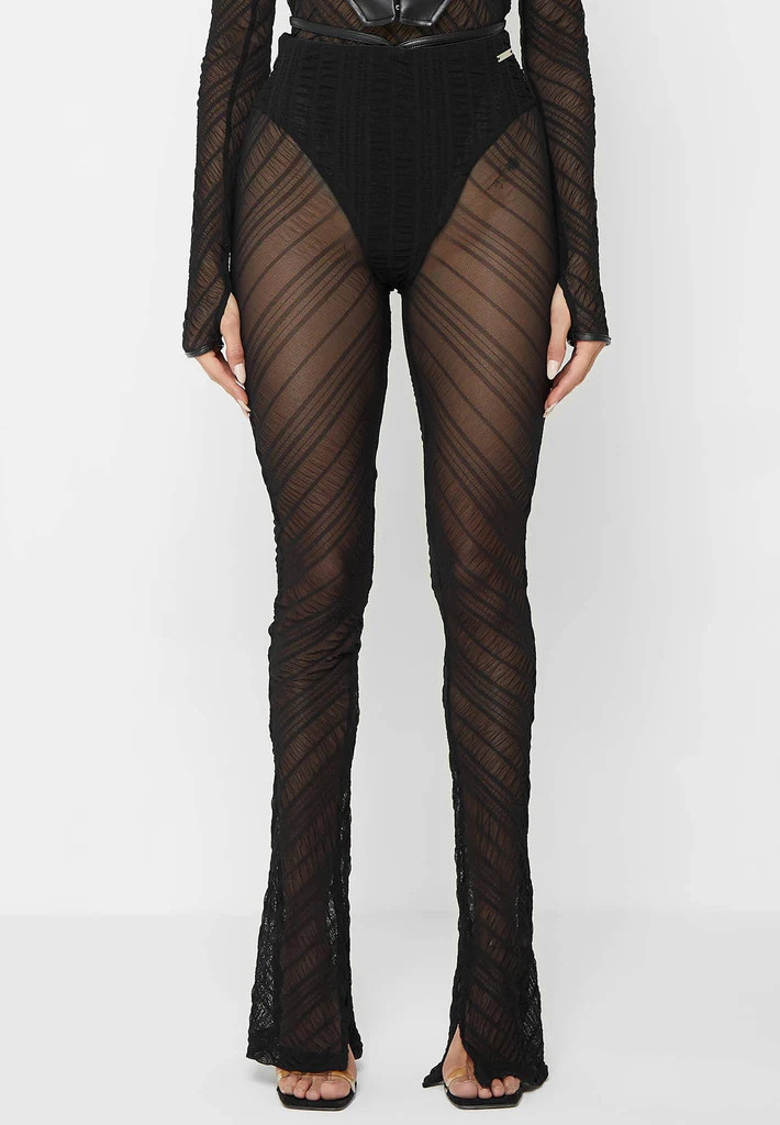 Sheer Trousers with Vegan Leather Ties - Black | Maniere De Voir