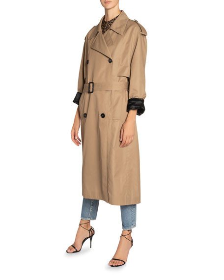 Saint Laurent Cotton-Silk Belted Trench Coat | Neiman Marcus