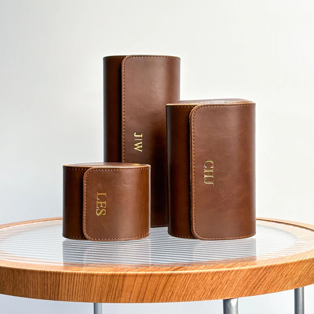 Personalized Leather Watch Roll: Brown Travel Watch Case, Groomsmen Gift, Christmas Gifts for Men... | Etsy (US)