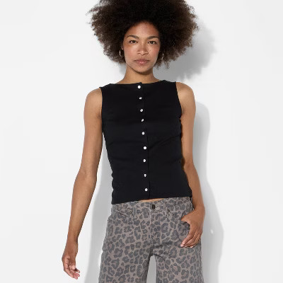 Women's Button-Front Tank Top - Wild Fable™ Black M | Target