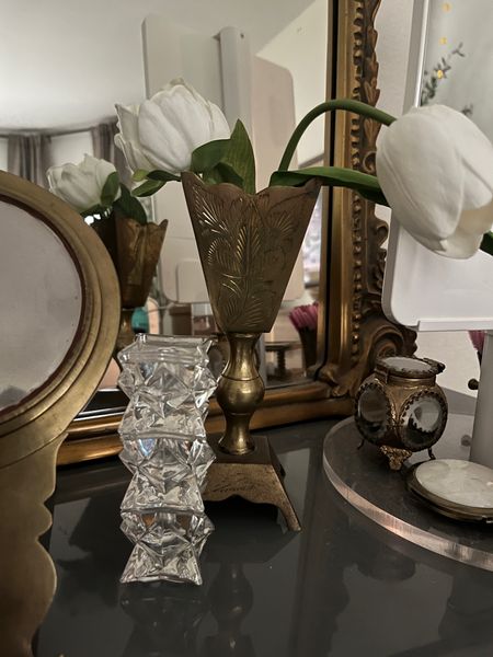Vintage etched brass vase and crystal candle holder 

#LTKstyletip #LTKfindsunder50 #LTKhome
