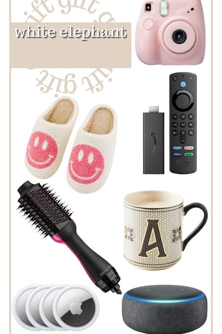 White elephant gift guide ideas
Amazon fire stick 
Echo dot speaker 
Smiley slippers 
Anthropology initial mug
Polaroid camera 
Revlon blowdryer brush 
Apple AirTags 


#LTKfindsunder100 #LTKGiftGuide #LTKHoliday