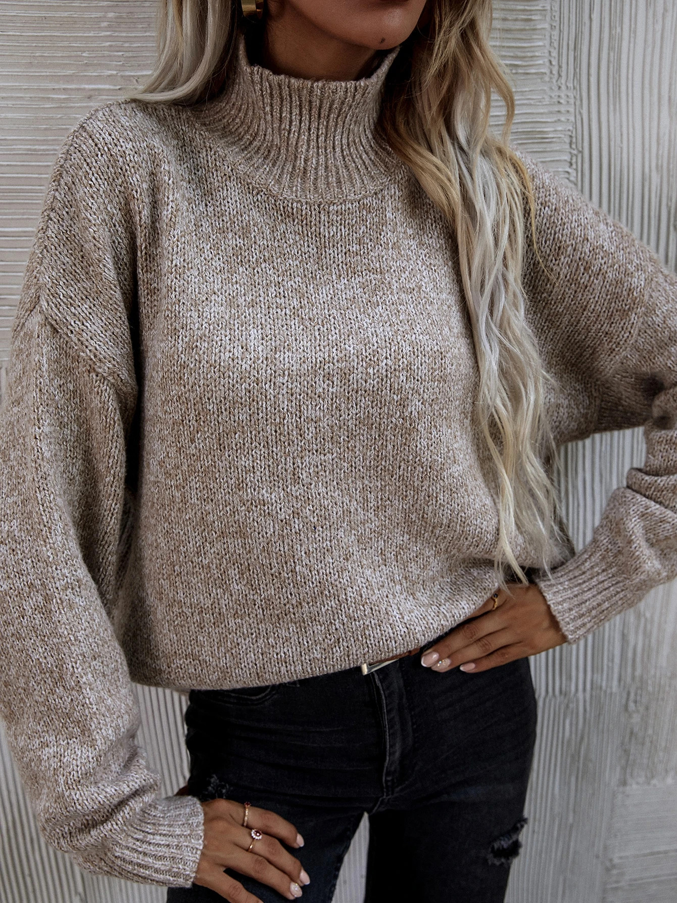 High Neck Drop Shoulder Sweater | SHEIN