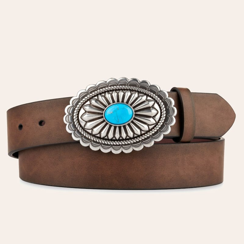 Ariat Women's Brown and Oval Buckle with Turquoise Center Belt | Cavender's