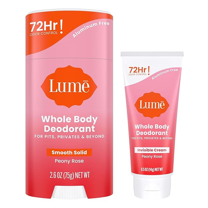 Lume Whole Body Deodorant - Invisible Cream Tube Mini + Solid Stick Bundle - 72 Hour Odor Control... | Amazon (US)