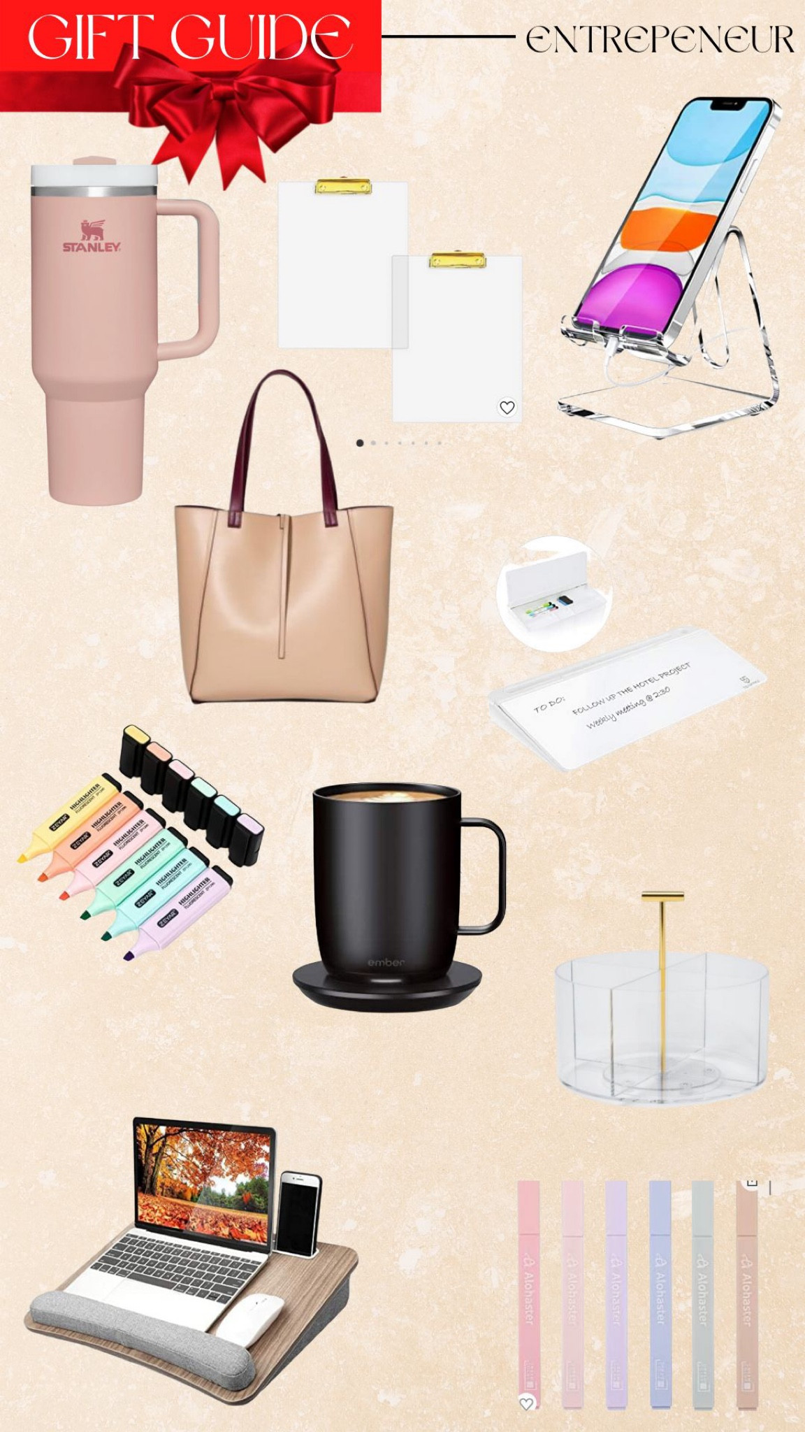 Gift guide, gifts for her, entrepreneur, boss, office, office gift, ember, mug, coffee mug, desk accessories, highlighters, tote bag, laptop bag, Stanley, tumbler, water bottle, phone holder, phone stand, clipboard, dry erase 

#LTKSeasonal #LTKHoliday #LTKGiftGuide