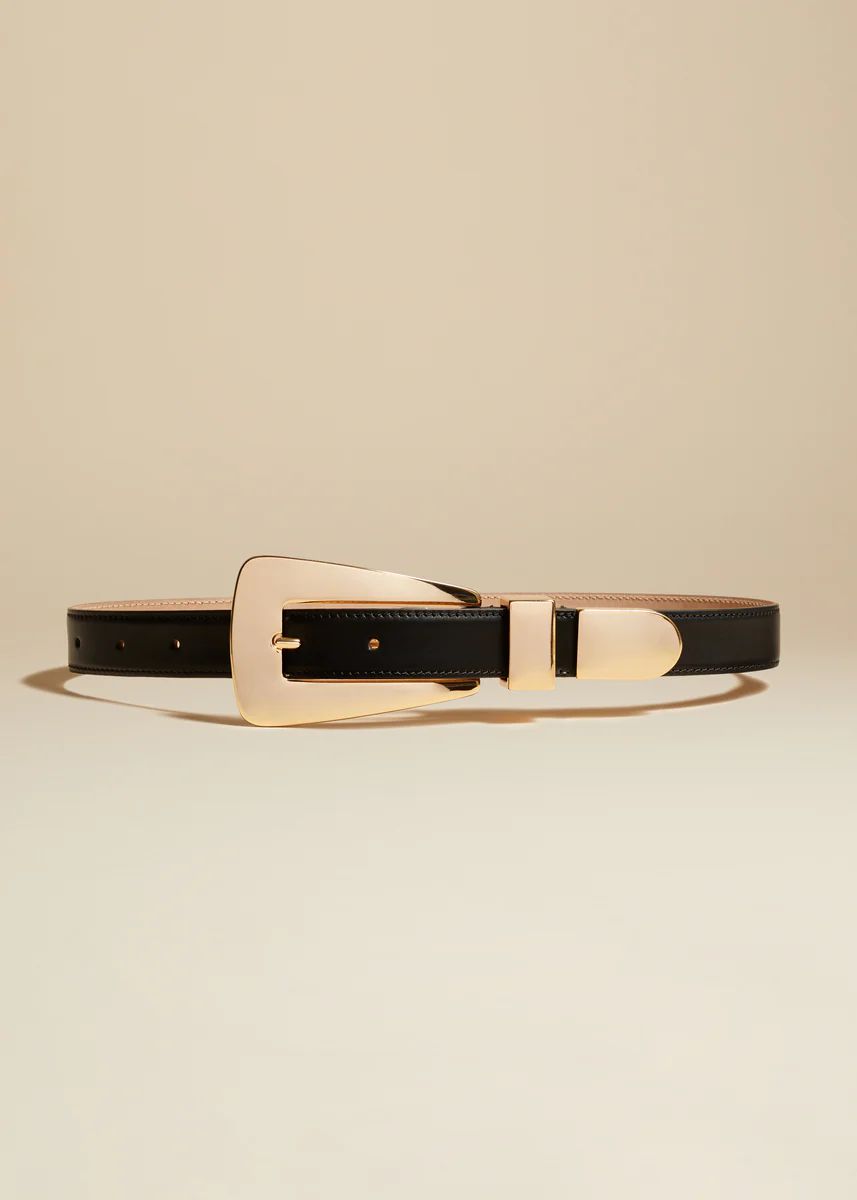 The Lucca Belt in Black Leather with Gold | Khaite