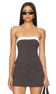 Lovers and Friends Ashley Top in Grey Pinstripe from Revolve.com | Revolve Clothing (Global)