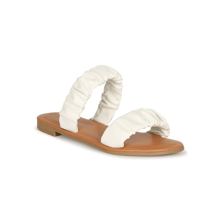 Women's Ruched Double Strap Flat Slide Sandal 20591 | Walmart (US)