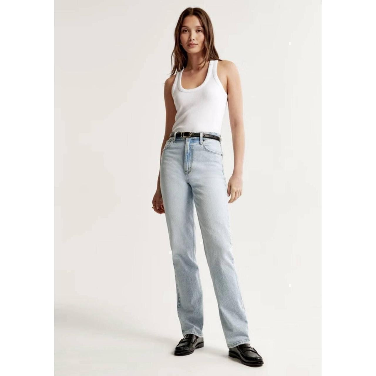 Abercrombie & Fitch Women's High waisted Faded Jeans - Blue - 22 | Depop US