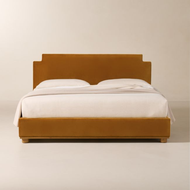 Plaza Smoked Amber Velvet Upholstered King Bed | CB2