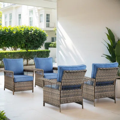 Anferney Wicker Outdoor Patio Lounge Chair Seating Group with Cushions (Set of 4) | Wayfair North America