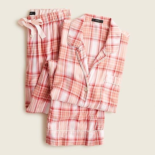 Flannel long-sleeve pajama set in blush tartan | J.Crew US