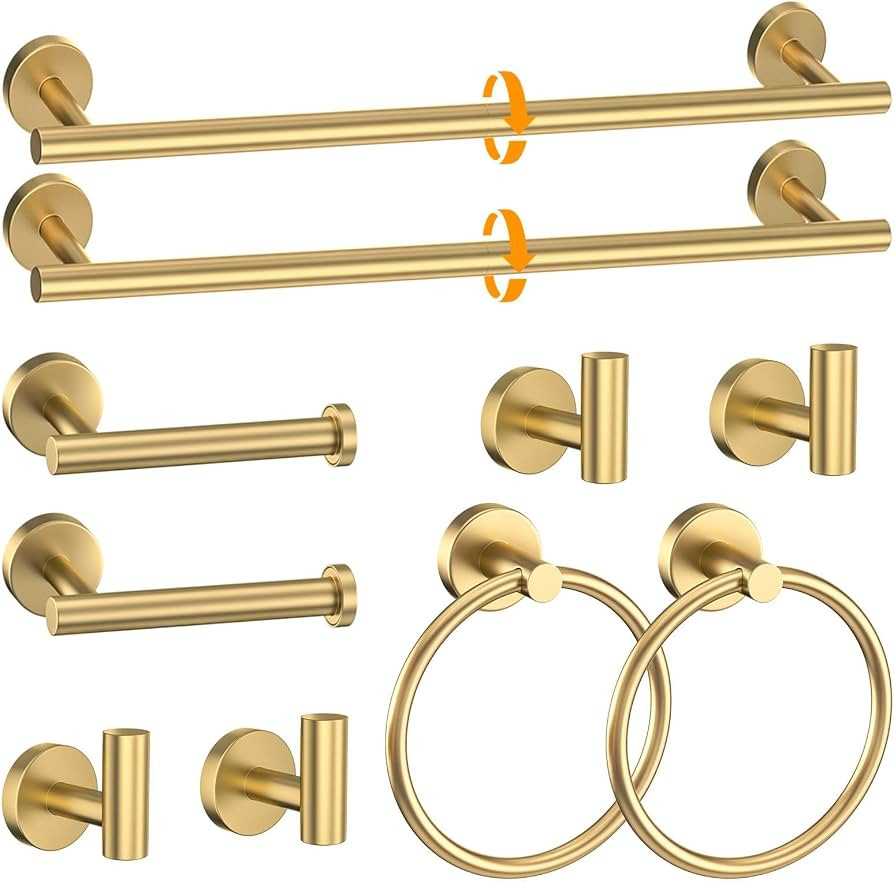 Brushed Gold Towel Bar Set 10 Pieces Round Bathroom Hardware Set Includes 23.6in Towel Bar Towel ... | Amazon (US)