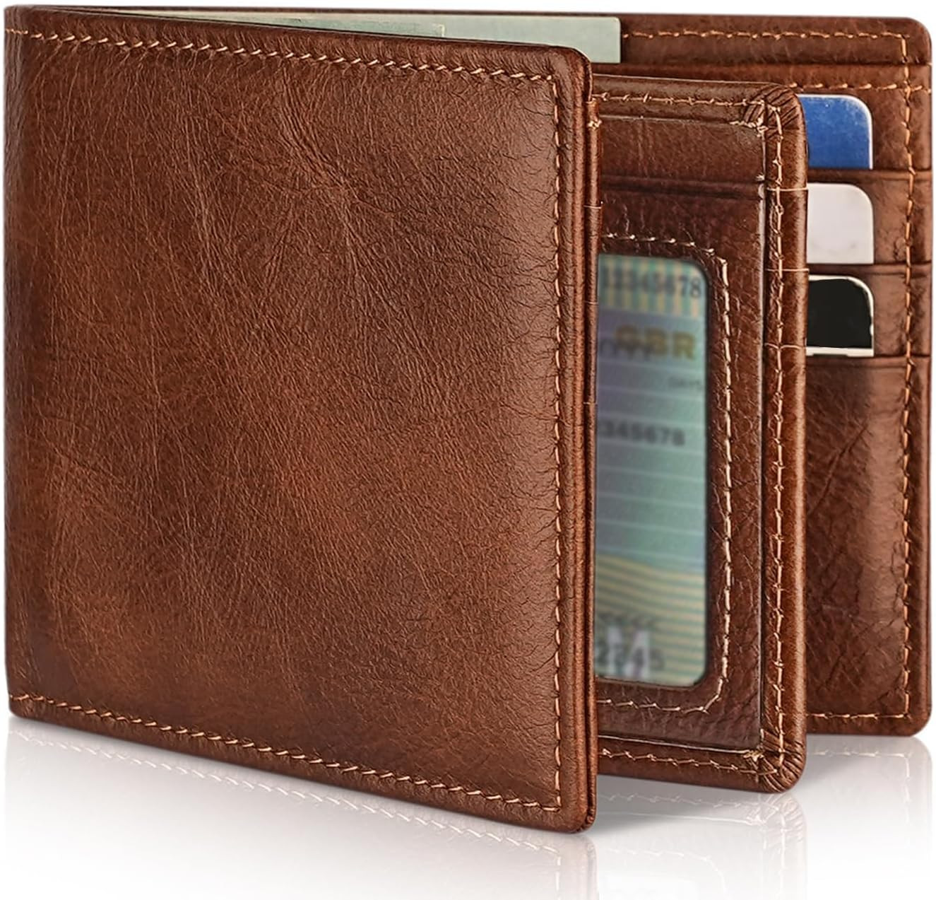 Mens Wallet Genuine Leather Bifold RFID Blocking Wallet for Men with 1 ID Window 13 Card Holders ... | Amazon (US)