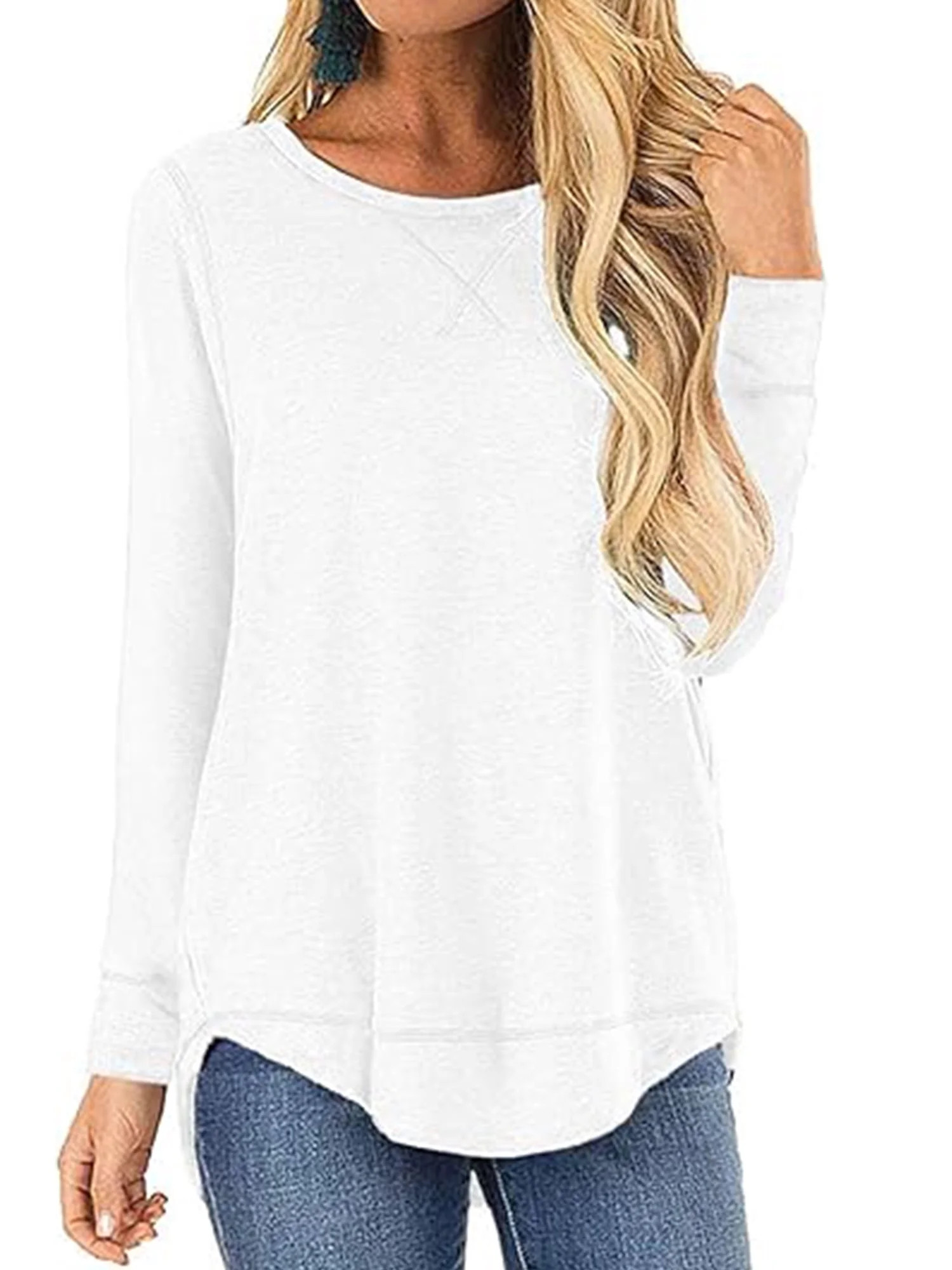 SHIBEVER Long Sleeve T-Shirts for Women Fall Tops Basic Workout Casual Tunics Shirts White Blouse... | Walmart (US)