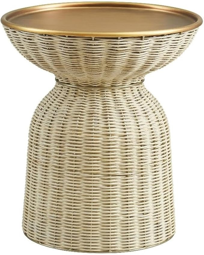 Modway Lazaro 17 Inch Rattan Side Table with Brass Top – Boho Woven Accent End Table with Remov... | Amazon (US)