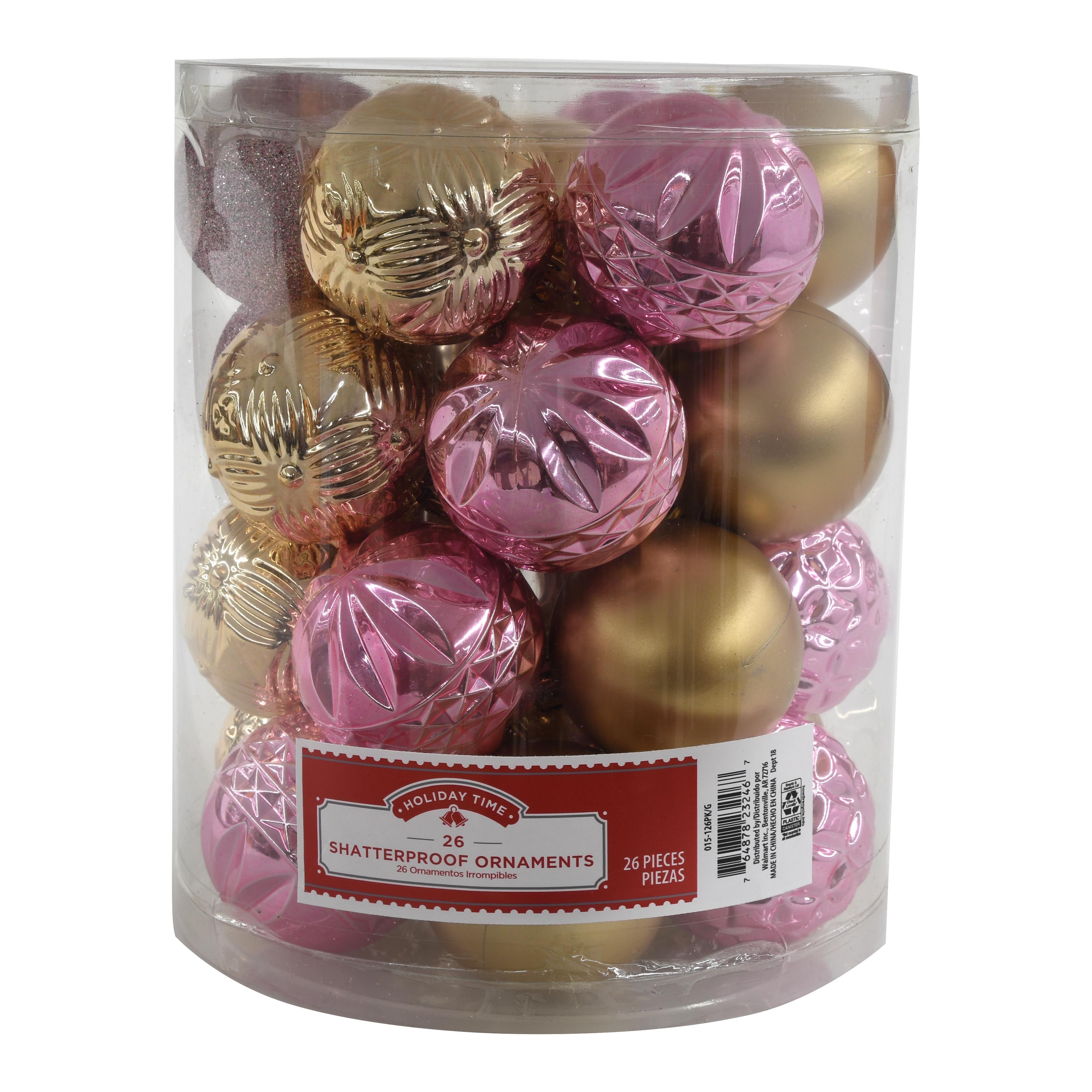 Holiday Time Shatterproof Ornaments, Pink & Gold, 26 Count | Walmart (US)