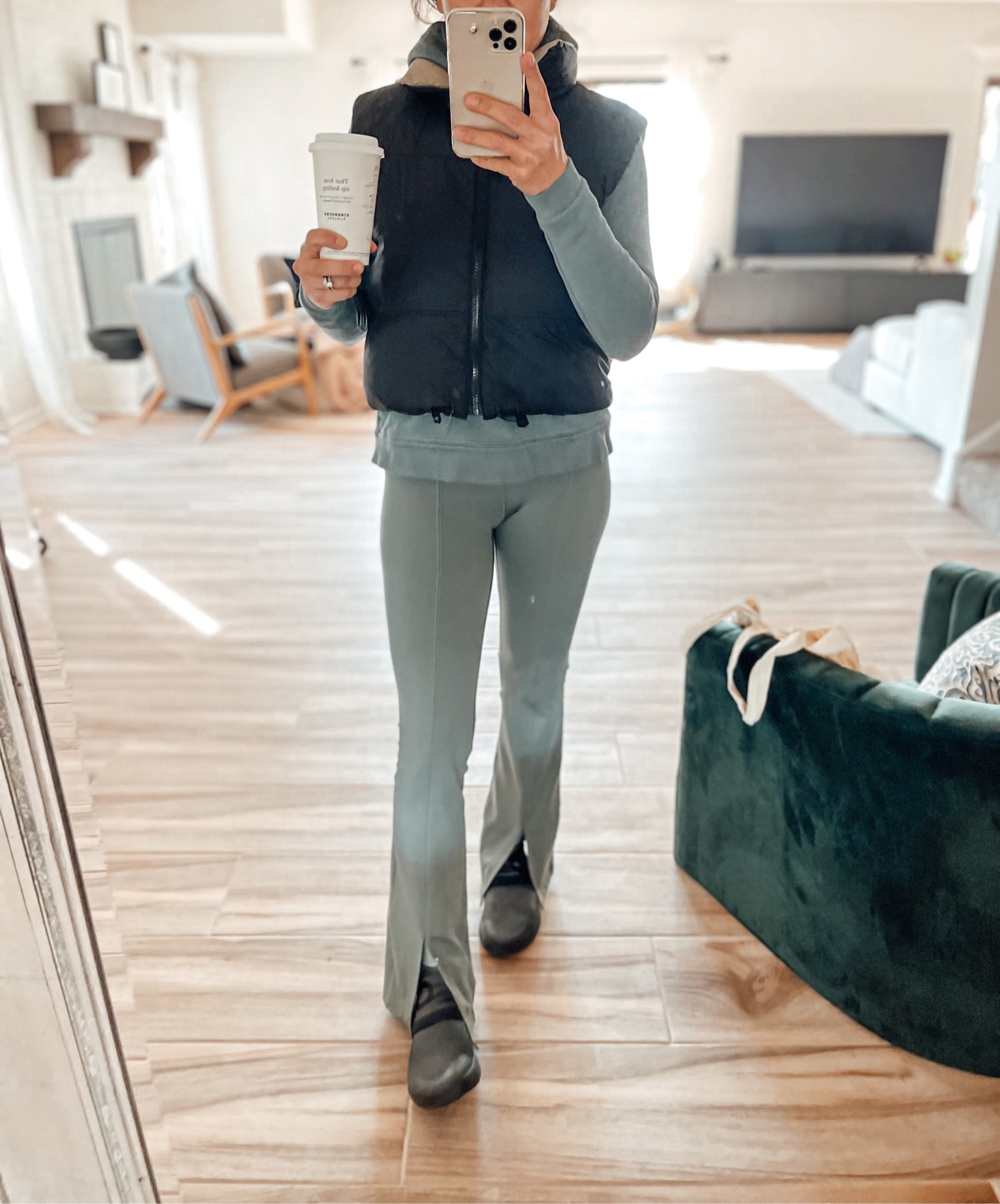 Split front hem legging outfit inspo for fall layering 
- cropped puffer reversible vest
- boyfriend hoodie or cropped hoodie


#LTKSeasonal #LTKunder50 #LTKsalealert