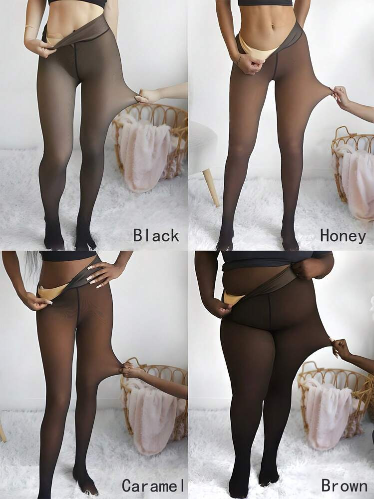 1 Pair Of Women's Winter Warm Large Size Fleece Lined Tights, Available In A Variety Of Colors To Match With Leggings, Suitable For Winter Office, Home, Outdoor And Other Daily Wear Tights | SHEIN