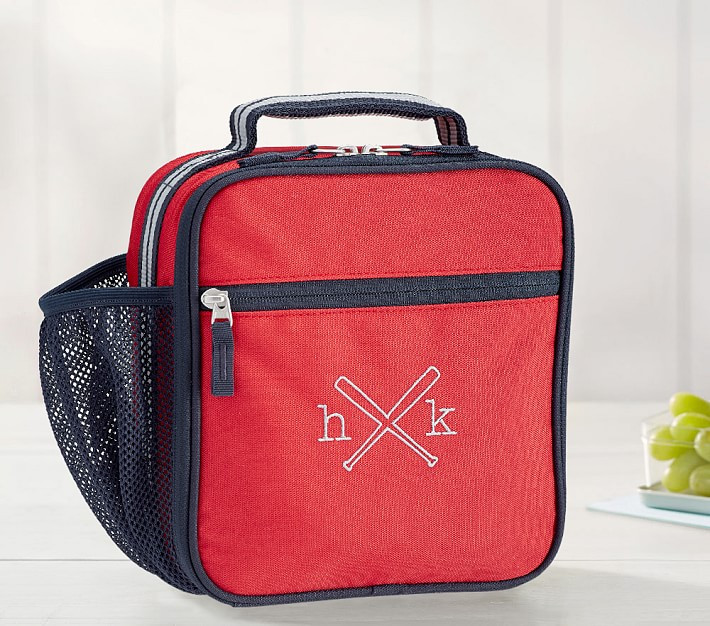 Mackenzie Red Navy Trim Solid Classic Lunch Box | Pottery Barn Kids